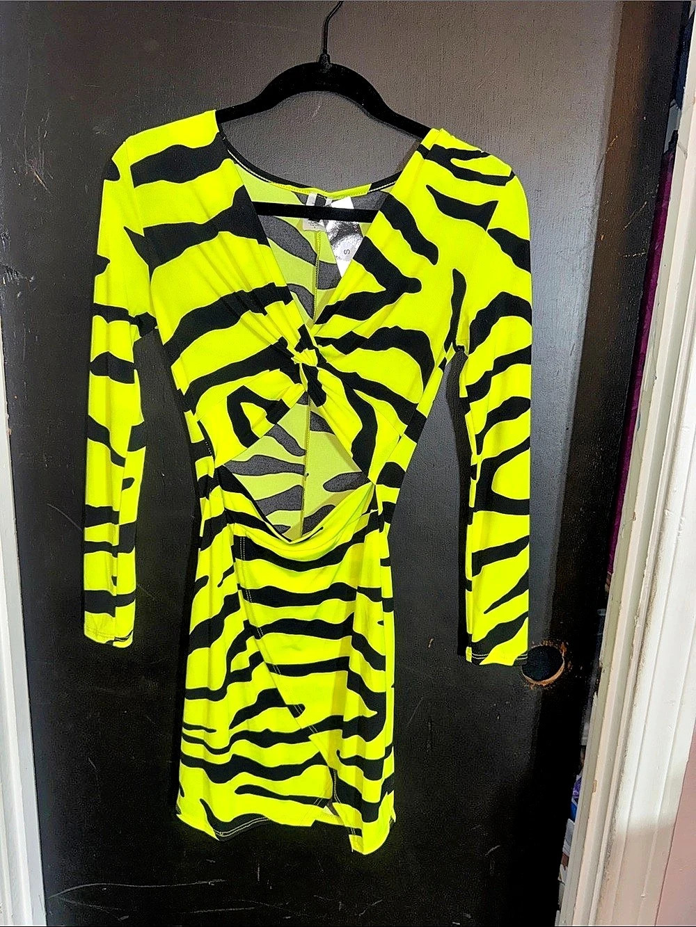 Long Sleeve Animal Print Mini Dress in Green & Black